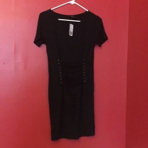 Forever 21 Black Ribbed Lace-Up Bodycon Dress